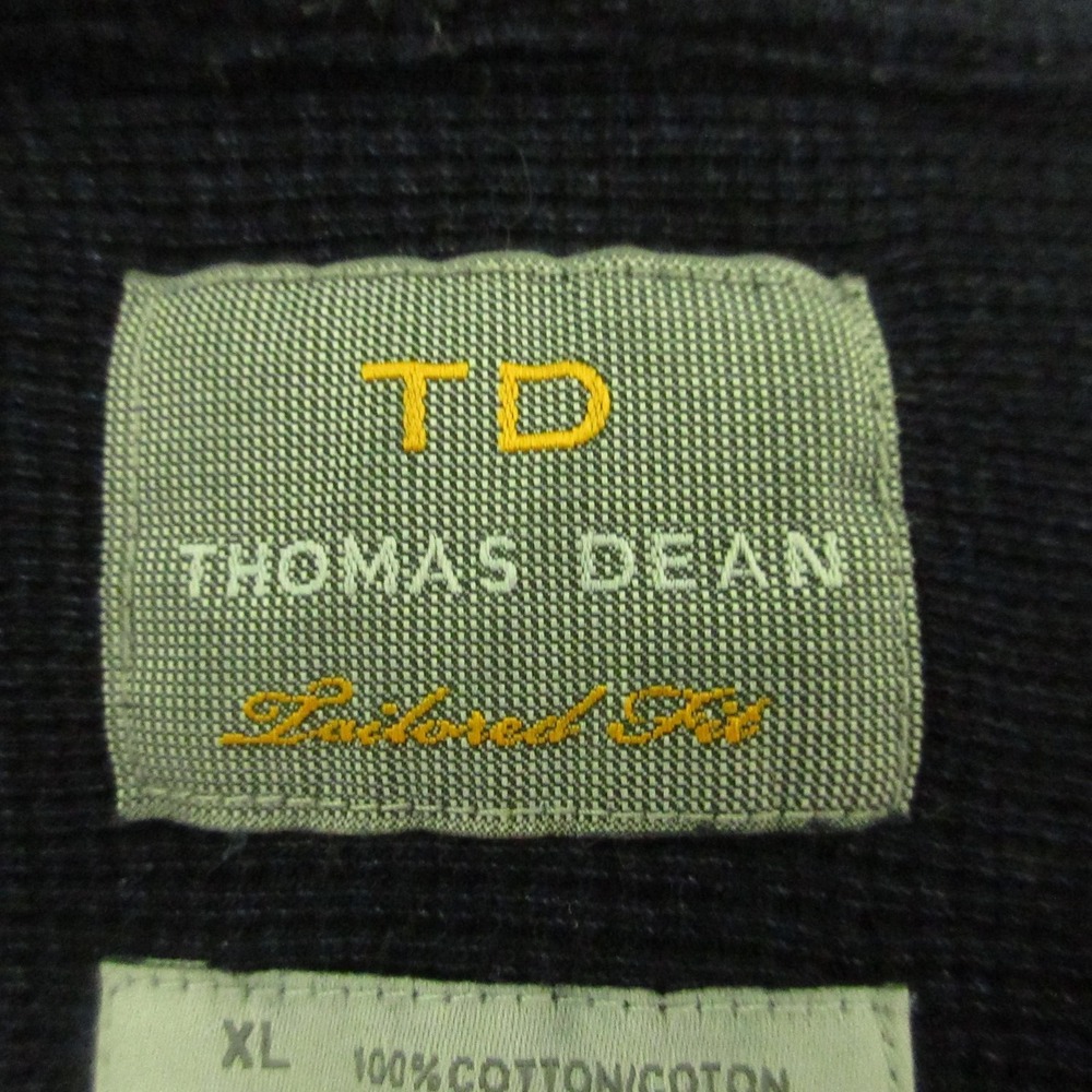 Thomas Dean Shirt Mens XL Blue Knit Long Sleeve Button Front Tailored Fit Casual - Picture 3 of 4